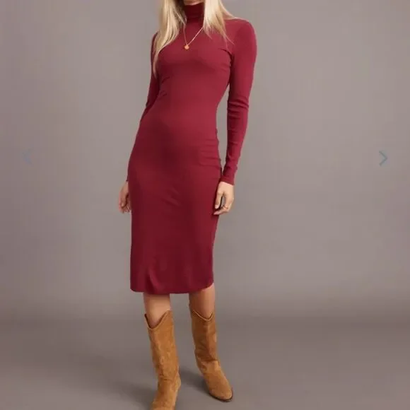 Marine Layer Lexi Ribbed Turtleneck Midi Dress Rhododendron - Picture 4 of 7